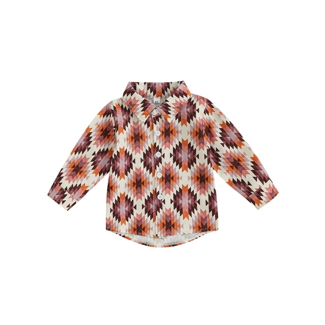 Fortune Western Toddler Boy Cow Print Shirts Long Sleeve Button Down Lapel Neck Tops Fall Clothes 6M-4T