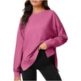thumbnail image 1 of Timegard Womens Tops Crewneck Long Sleeve Basic Tee Shirts Fall Casual Loose Tops Solid Color Blouse, 1 of 8
