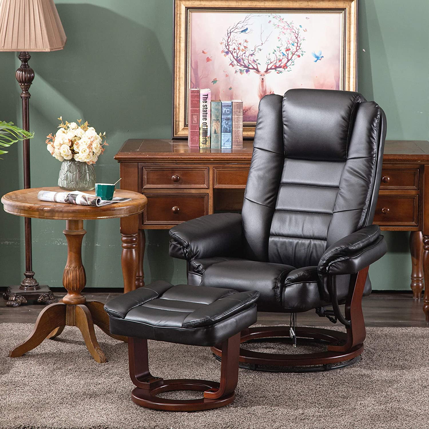 Mcombo Stressless Recliner with Ottoman Chair Accent Recliner Chair with Vibration Massage, 360 