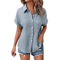 thumbnail image 2 of Womens T Shirts Summer Tops 2025 Solid Color Short Sleeve Button Down Lapel Blouse Tees Tshirts Shirts for Women, 2 of 5