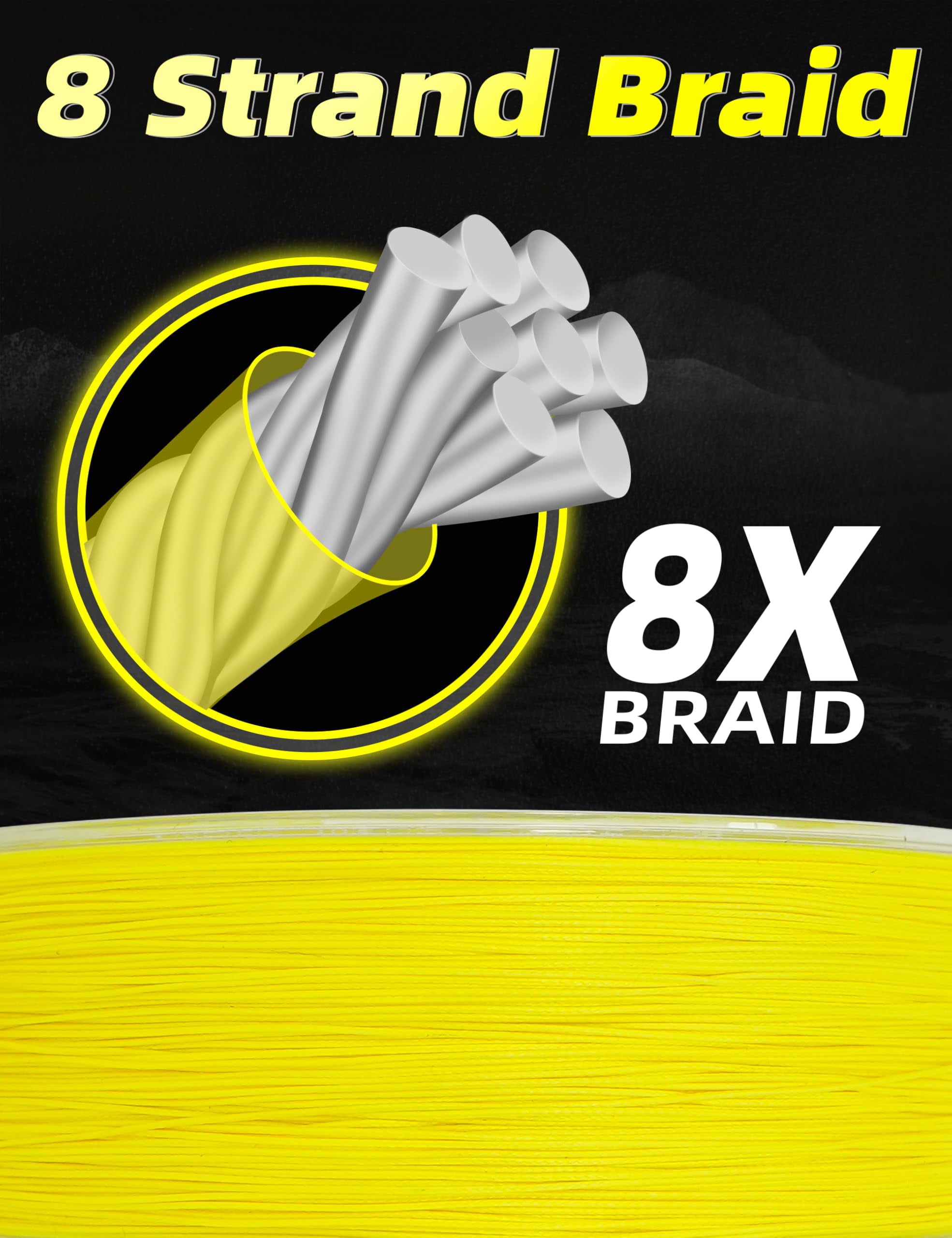 BLUEWING Braided Fishing Line 8 Strands PE Braid Fishing Lines Thin Diameter & Abrasion Resistant Fishing String for Saltwater Fishing 100LBS 500YD Yellow