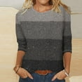 thumbnail image 2 of FAIWAD Hauts d'Été à Manches 3/4 pour Femmes, T-Shirt à Col Rond Imprimé Rayé, Blouse Ample Grande Taille, 2 of 4