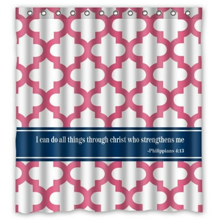 HelloDecor Bible Verse I can do all things through christ who strengthens me Philippians 4:13 with Quatrefoil Shower Curtain Polyester Fabric Bathroom Decorative Curtain Size 66x72