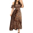 thumbnail image 2 of Robe Élégante pour Femmes à Épaules Dénudées Imprimée, Robe Maxi Taille Haute à Motif Léopard Papillon Vintage, 2 of 4