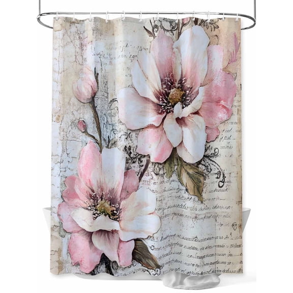 Fsddascl Vintage Spring Floral Shower Curtain Set - Standard 72" x 72" Washable Curtain with 12 Hooks, Pink Summer Botanical Retro Flowers Waterproof Fabric Stall Shower Curtains for Bathroom