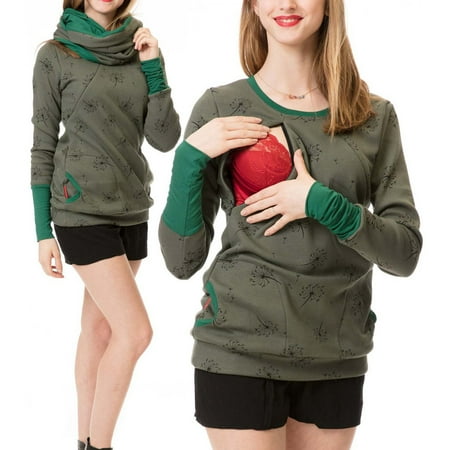 

DAETIROS Quick Drying Print Loose Leisure Long Sleeve Daily Comfy Pregnant Women T Shirts Green