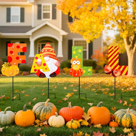FGERFE-Fall Yard Decor Outdoor Autumn Harvest Garden Stakes with LED Light Squirrel Gnome Letter Pumpkin Yard Sign with Stakes Fall Thanksgiving Decoration for Home Outside Lawn Garden Holiday Decor