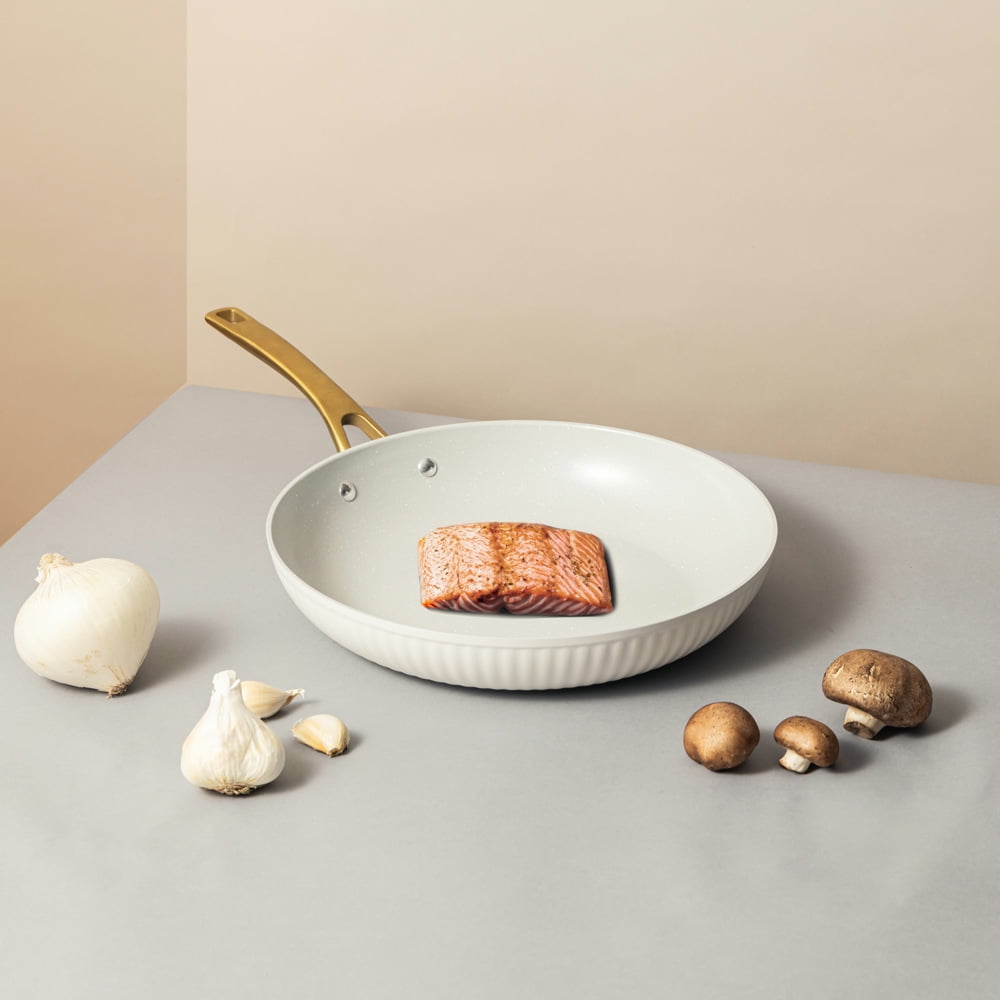 Thyme & Table 12" Non-Stick Signature Ribbed Fry Pan- White & Gold