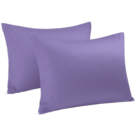 PiccoCasa 2Pcs Cotton Pillowcases Zippered King Pillow Cover, 20"x36", Purple