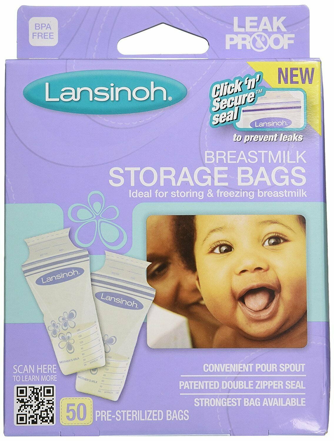 Lansinoh Breastmilk Storage Bags For Breastfeeding Moms, 50 Ct, 2Pack
