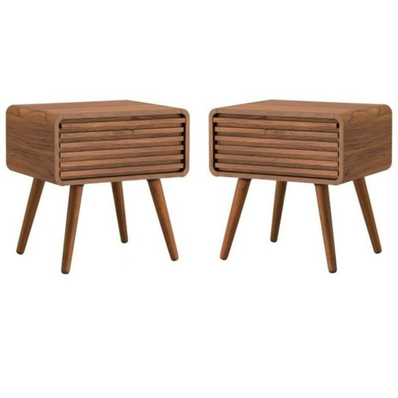 Home Square 19" Wood Slat Side Table in Brown/Walnut - Set of 2