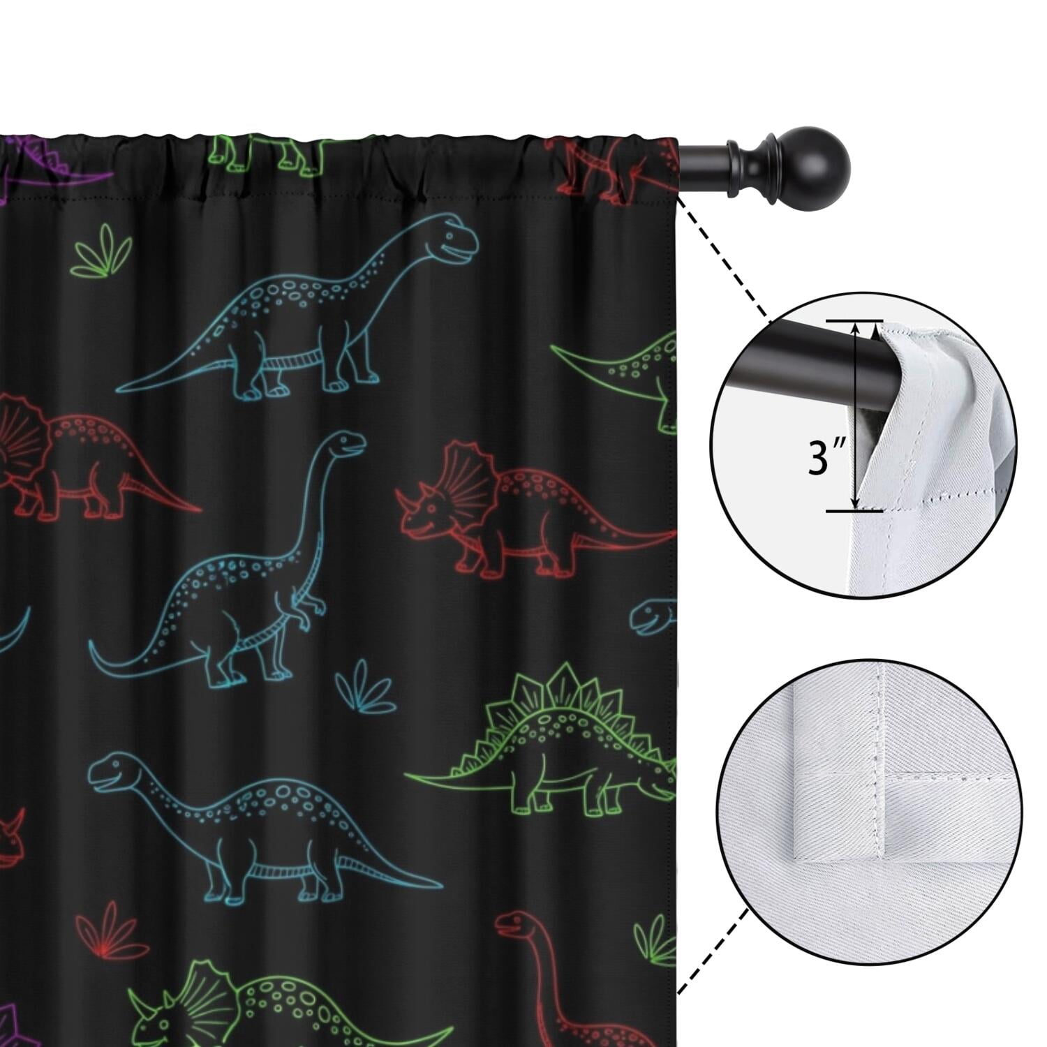 Blackout Kids Curtains,Neon Outline Dinosaurs Childrens Insulated Curtains Set Of 2,Bedroom Essentials,Toddler Room Decor 42"x84"