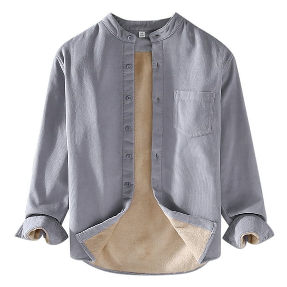 Men's Casual Corduroy Shirt Long Sleeve Comfortable Pocket Collarless Top Soft Breathable Stylish Versatile Men's Oversized Tee Summer Tops Streetwear