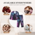 thumbnail image 7 of Salouo Neon Night Cityscape Pattern Women's Pajamas Set Long Sleeve Button Down Sleepwear Soft Pj Lounge Sets for women 2 Piece Pjs Set with Long Pants-XX-Large, 7 of 7