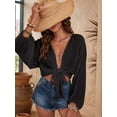 thumbnail image 6 of Women'S Swimwear Cover Ups Tops Tunic Self-Tie Swimsuit Bikini Bathing Suit Long Sleeve Soft Beach Shirt for Women Black M, 6 of 8