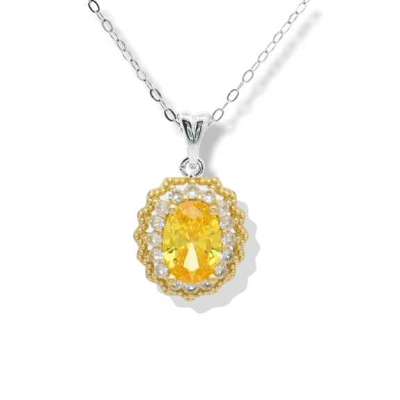 Fine Color Jewels Citrine Dainty Pendant for Women 925 Sterling Silver 1.41 Ct Cable Chain White Sapphire Accent