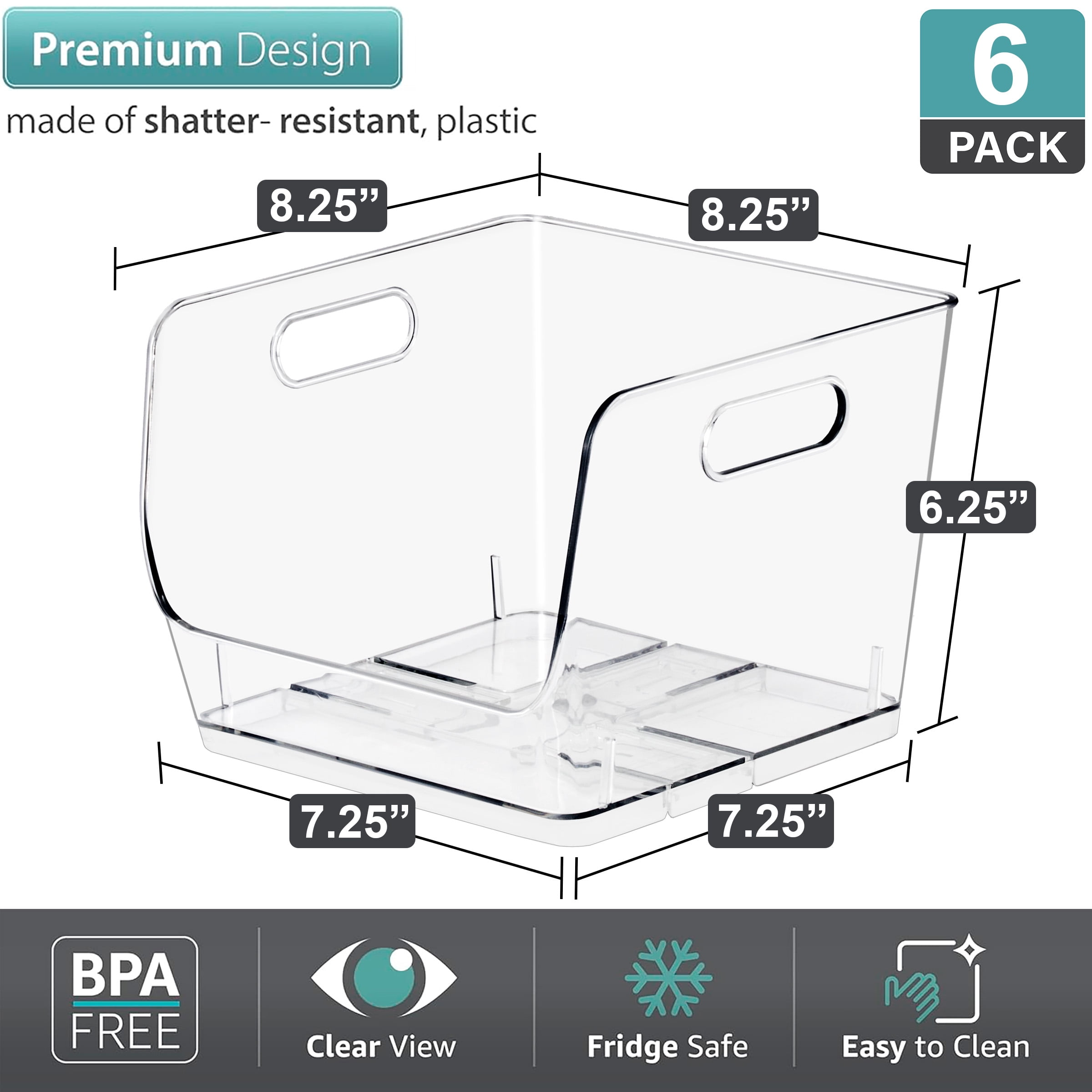 Sorbus Clear Stackable Square Storage Bins, Medium Open-Front Acrylic Pantry Organizers, 6 Pack