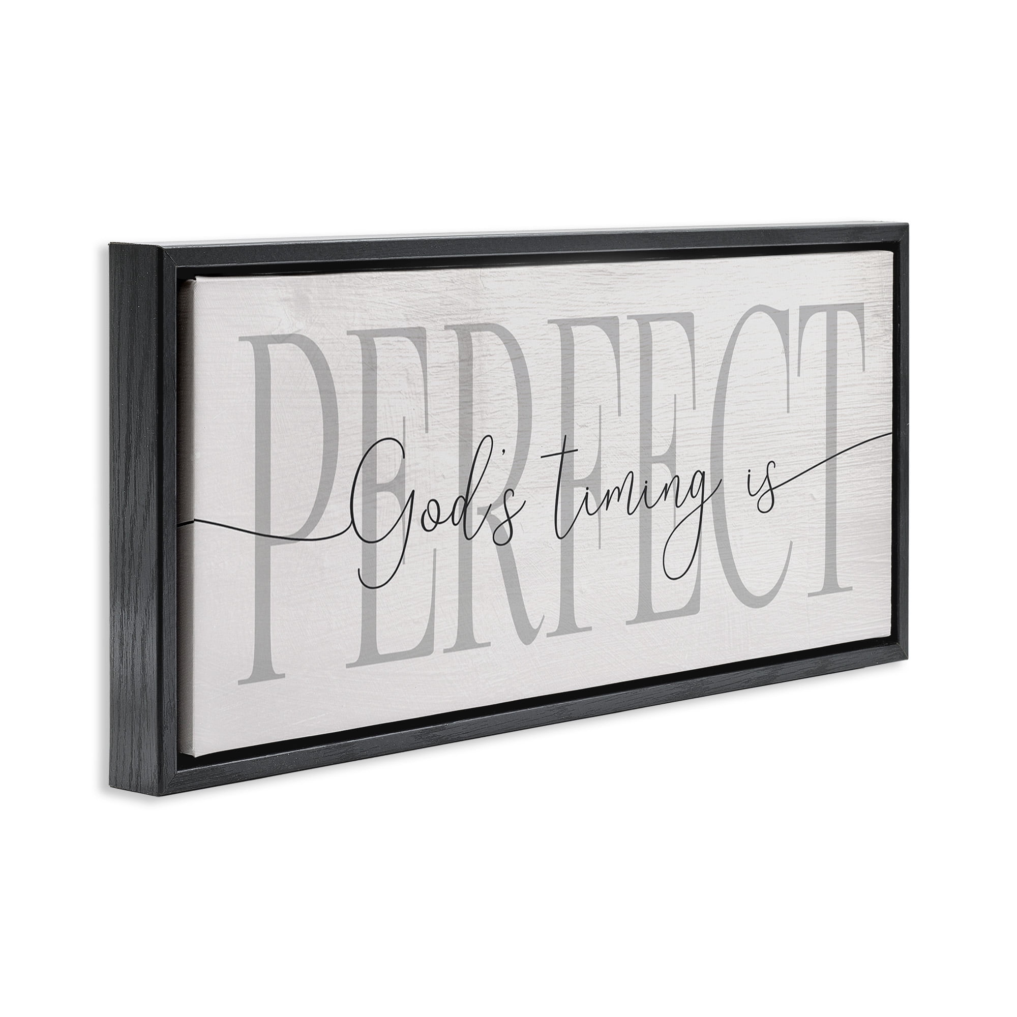Stupell Industries God's Timing is Perfect Phrase Religious Painting Black Floater Framed Canvas Art Print Wall Art, 31 x 14