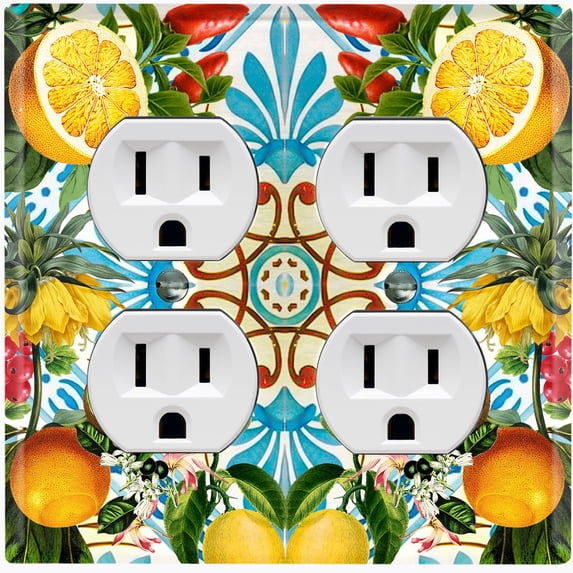 Metal Light Switch Plate Cover Elegant Floral Fruit Leaves Tile Pattern TIL019
