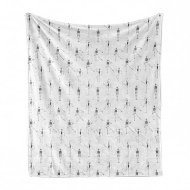 Cartoon Soft Flannel Fleece Throw Blanket, Dancing Skeletons Pattern in Repeating Design on Plain Background, Cozy Plush for Indoor and Outdoor Use, 50" x 60", Charcoal Grey and White, by Ambesonne