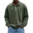 thumbnail image 2 of LTTVQM Vintage Long-Sleeved Polo, Men's Retro Fashion Distressed Washed Cotton Lapel Long Sleeve Polo Shirts Dark Green M, 2 of 4