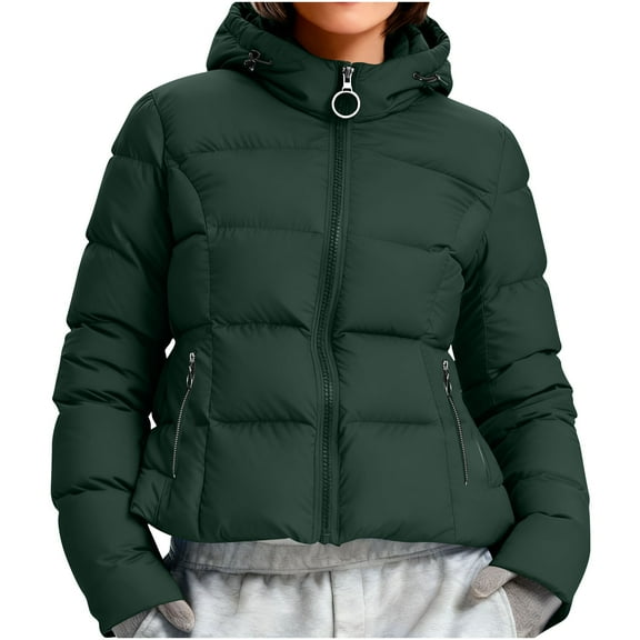 RQYYD Women's Winter Cropped Puffer Jacket with Hood Short Warm Quilted Jacket Puffy Bubble Coat Outerwear