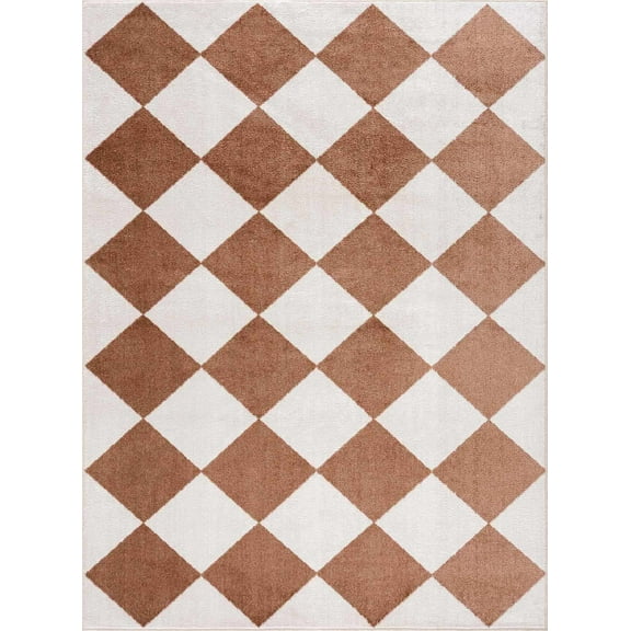 BoutiqueRugs Ulric Contemporary Area Rug - Machine Washable - Cream, Dark Orange - 2' x 2'11"