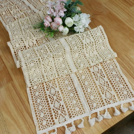 

Beige Crochet Tassel Table Runner Cotton Blende Fabric for Kitchen Dining Coffee Table Wedding Birthday Holiday Decor Yening Yening