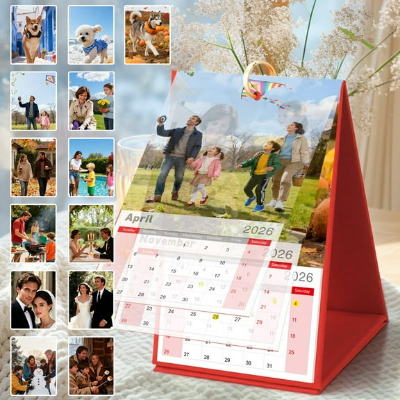 Upgraded 2026 Photo Desk Calendar Home Office Personalized Calendar Print 12 Special Photos Customize Christmas Gifts U