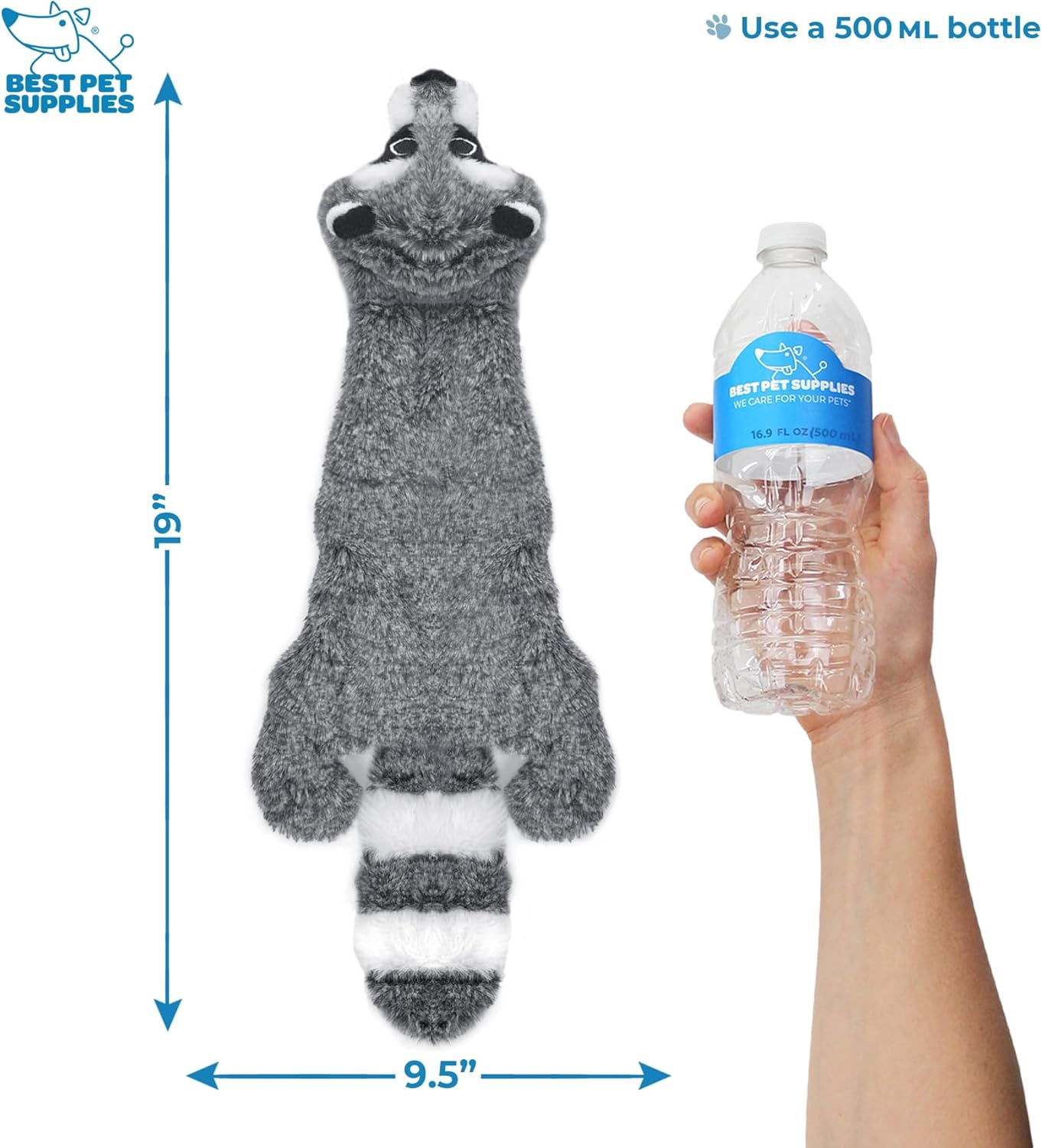 Best Pet Supplies 2-in-1 Stuffless Squeaky Dog Toys with Soft, Durable Fabric for Small, Medium, and Large Pets, No Stuffing for Indoor Play, Holds a Plastic Bottle - Fox, Raccoon, Medium