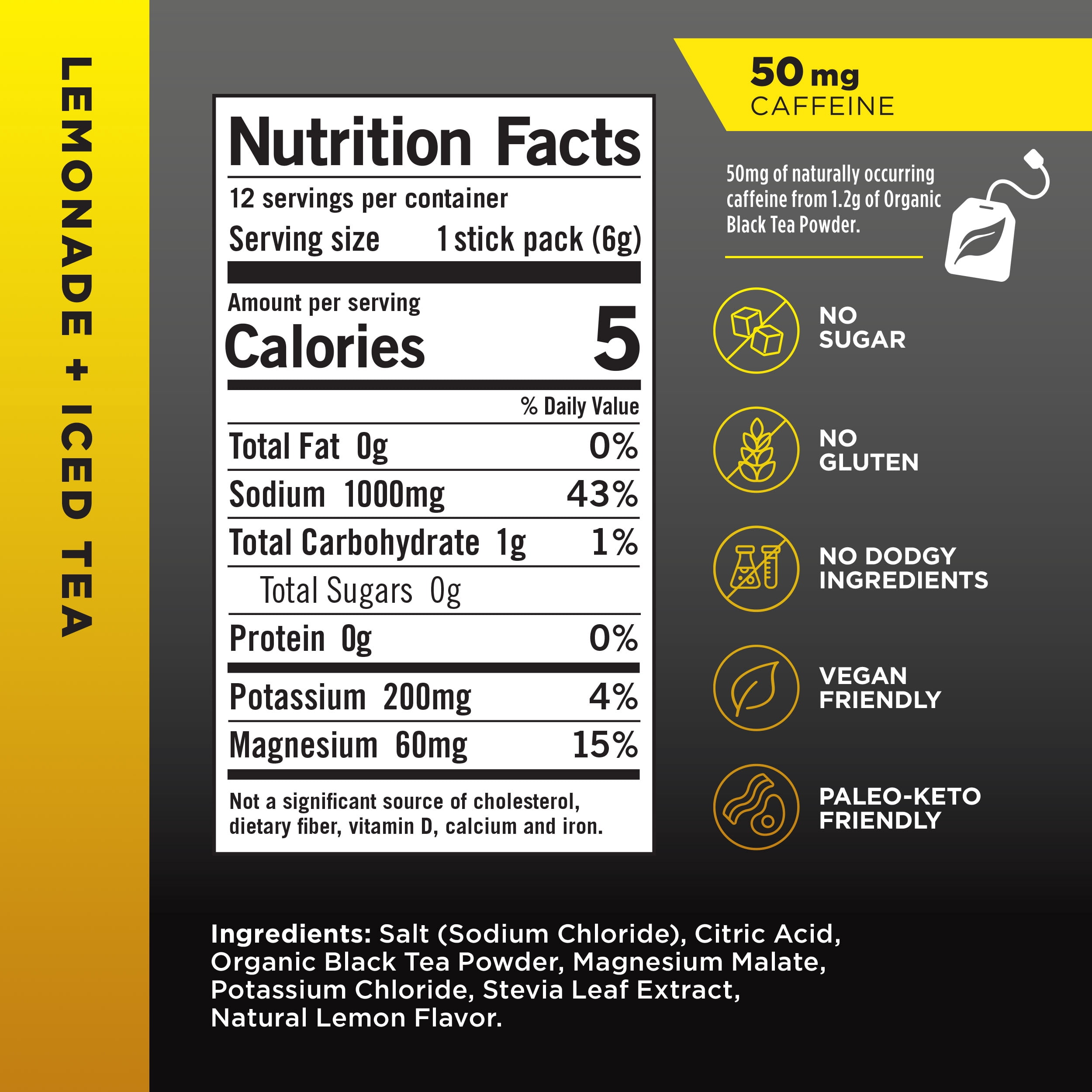 LMNT Zero Sugar Electrolyte Drink Mix - Lemonade Iced Tea - 12 Count