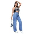 thumbnail image 4 of Women's High Waist Light Blue 90s Straight Leg Jeans - Vintage Wide Leg Denim Pants with Side Ring Detail, Classic Comfort Fit, 4 of 6
