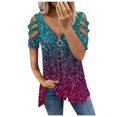 thumbnail image 2 of Pntutb Mujer Verano Manga Cortaｖ-Cuello Cremallera Leopardo Hollow Out Camiseta Blusa tops Pntutb Pntutb-3800, 2 of 6