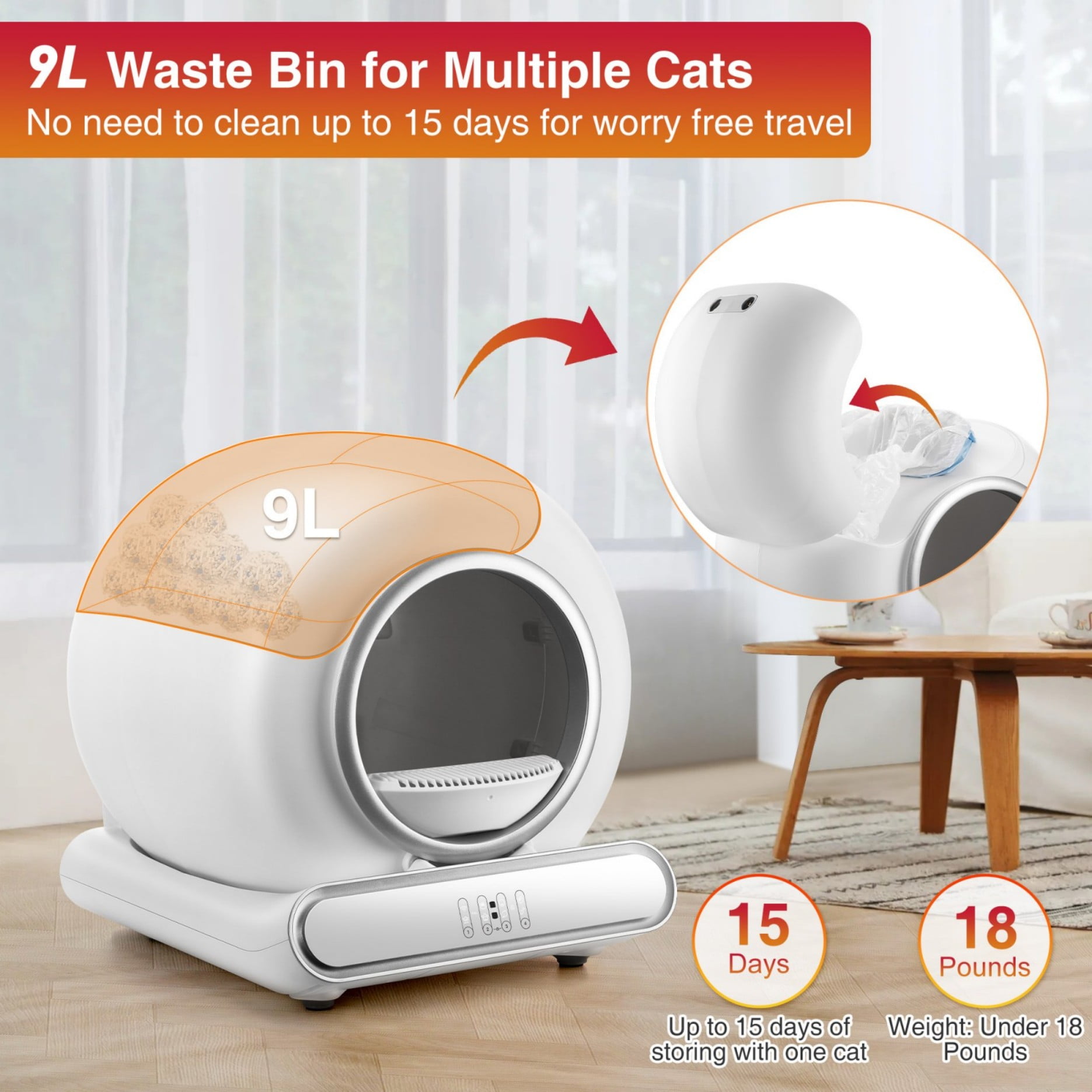 FaayFian Self Cleaning Cat Litter Box – Automatic Cat Litter Box with Smart APP Control, 65L+9L Large Capacity, Multi-Cat Households, Odor-Free, Integrated Safety Protection, 2 Rolls Liner Gift