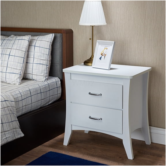 White Finish Accent Table with 2 Storage Drawers, Modern Nightstand for Bedroom