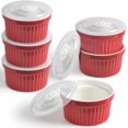 thumbnail image 1 of homEdge Ensemble de Ramequins en Porcelaine avec Couvercle, Bol à Crème Glacée de 240 ml / 8 Fl Onces, Tasse Soufflée de Ramequins Brûlés à la Crème pour la Cuisson, Ensemble de 6 Rouge, 1 of 8