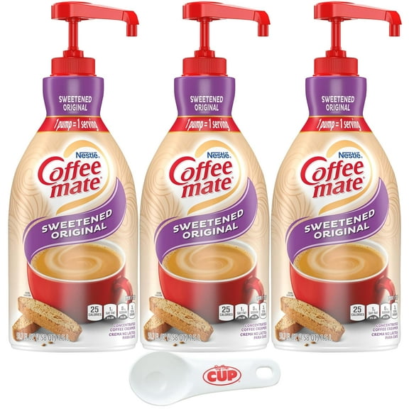 Coffee mate Sweetened Original Liquid Concentrate, 1.5 Liter Pump Bottle (Pack of 3) with Coffee Scoop