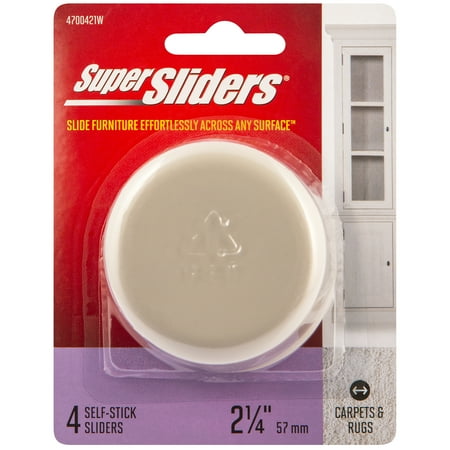 Super Sliders. 2-1/4" Round Self Stick Furniture Sliders Beige, 4 Pack