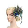 thumbnail image 3 of Tocado de plumas de pavo real Clips Tocado Sombreros Pinzas para el cabello Estilo Charleston Kentucky Gatsby Fiesta del té Boda Derby Rendimiento para mujeres Verde, 3 of 5