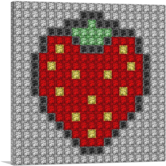 ARTCANVAS Red Strawberry Fruit Emoticon Jewel Pixel Canvas Art Print - Size: 36" x 36" (1.50" Deep)