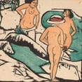 thumbnail image 2 of Kirchner, Ernst Ludwig 12x12 Gold Ornate Wood Framed with Double Matting Museum Art Print Titled - Women Bathing between White Stones, 2 of 4