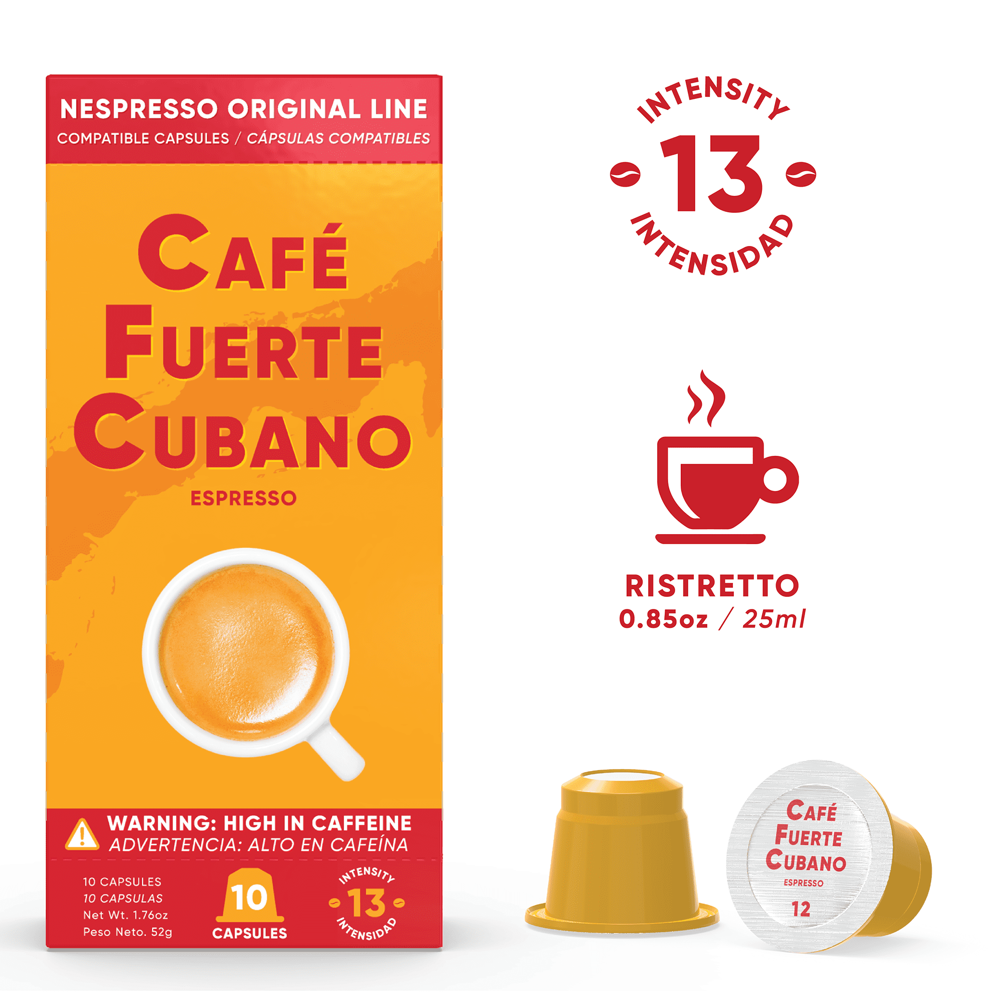 Cafe Fuerte Cubano, Espresso Pods, Nespresso Capsules Compatible with OriginalLine Machines, Intensity 13 (40 Count)