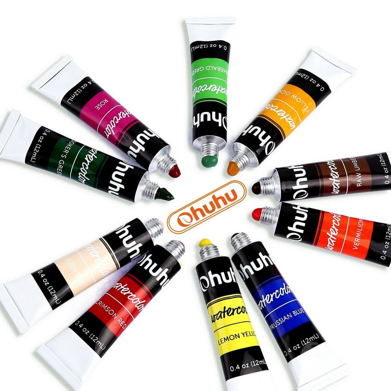Ohuhu Acrylic Paint Set - 24 Colors, 2oz Bottles, 6 Brushes, Mixing Palette  - Ideal for Rocks, Canvas, Wood, Ceramic, Crafts - Perfect for Students