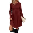 thumbnail image 4 of WIHOLL Long Sleeve Dresses for Women Fall Midi Dresses Elegant Casual Crew Neck Empire Waist Tunic Dress with Pockets, 4 of 11