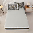 thumbnail image 4 of Castle Fairy Geometric Compass Star Zipper Queen Comforter Set with Fitted Sheet and 2 Pillowcases,Abstract Twisted Rope Border Zipper Bedding Set,Taupe Gold Gray,Reversible, 4 of 7
