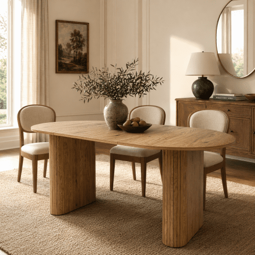 70.8" Oval Dining Table for 4-8 People, Modern Farmhouse Kitchen Table with Wood Strip Base, Natural