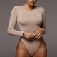 thumbnail image 3 of Body De Mujer Color Puro Manga Larga Cuello Redondo Calzoncillos De Cintura Alta Body Delgado De Algodón para La Vida Diaria S Albaricoque, 3 of 7