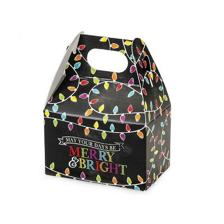 Pack Of 6, Merry & Bright Chalkboard Mini Gable Boxes 4 x 2.5 x 2.5" For Candy & Favor Boxes, Gift Basket Fillers & Gift