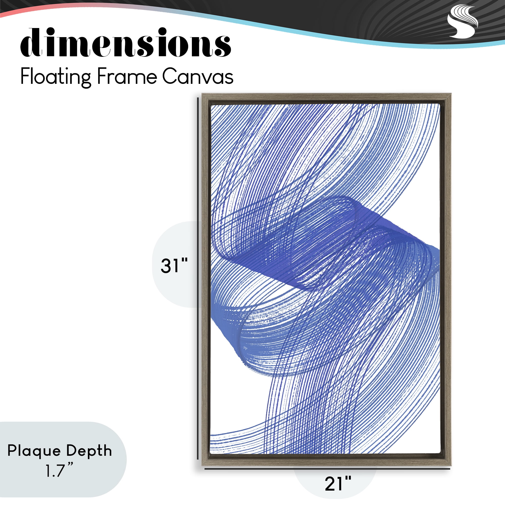 Stupell Industries Blue Lines Flowing In Motion Brown Framed Floater Canvas Wall Art, design by Martina Pavlova