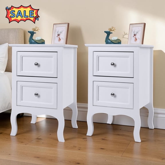 Tcbosik 2 Pack Modern Side Table with 2 Storage Drawers, Small End Table, Night Stand for Bedroom, Living Room, White